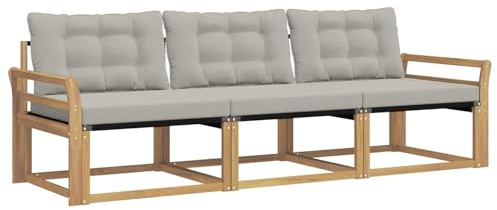 vidaXL Outdoor-Sofagarnitur mit Kissen 3 pcs Weiß und Hellgrau, Outdoor Sofa, Gartenmöbel, modernes Ecksofa, Terrasse Lounge, komfortable Sitzgelegenheit