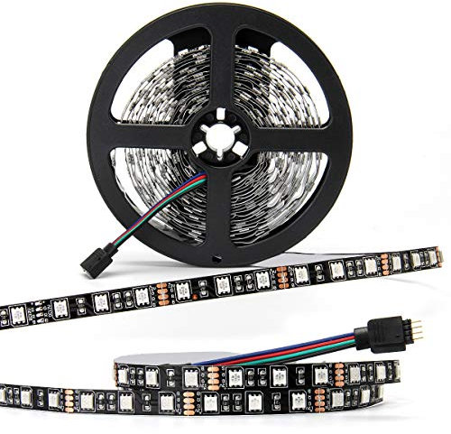 SUPERNIGHT RGB LED-Streifen 12V, 5050 SMD, 300 LEDs, 5m Farbwechsel, selbstklebend & schneidbar, IP20 für Innenbereich & dekorative Beleuchtung [Schwarz-PCB]