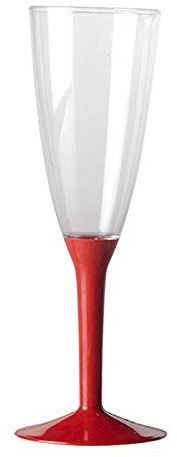 Dream' s Party 100 Flute in plastica con gambo ROSSO - Flutes rigidi monouso con Corpo trasparente - Calice da Spumante per feste - bicchieri da champagne - 100 pezzi - ideale per feste, laurea ecc.