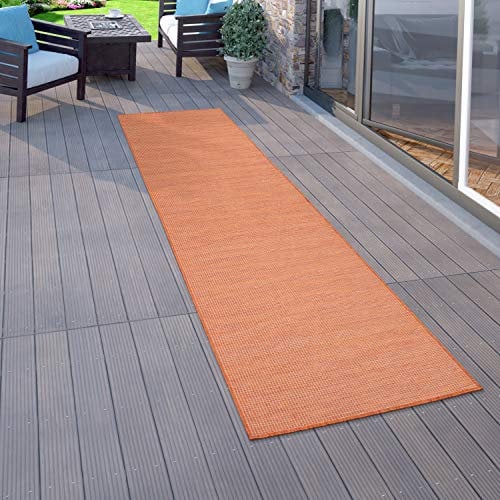 Paco Home Outdoor Teppich Balkon Terrasse Pastellfarben Flachgewebe Gartenteppich Modern, Grösse:120x160 cm, Farbe:Terrakotta