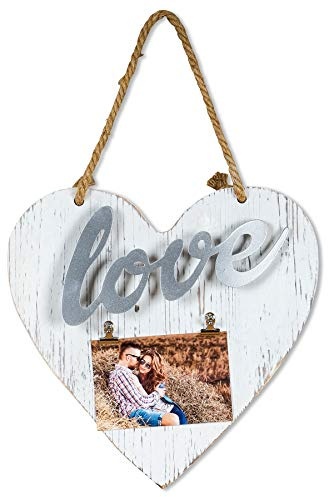 levandeo Bilderrahmen Schriftzug 10x15 Klammern Herz Love Silber Vintage Shabby Chic Fotorahmen