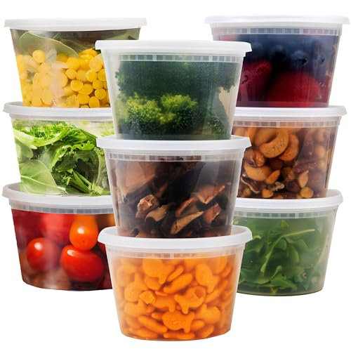 48 Stück Suppentassen aus Kunststoff, mit dichtem Deckel, Portionskontrolle, auslaufsicher, stapelbar, mikrowellengeeignet, gefriergeeignet, spülmaschinenfest, 48 Stück