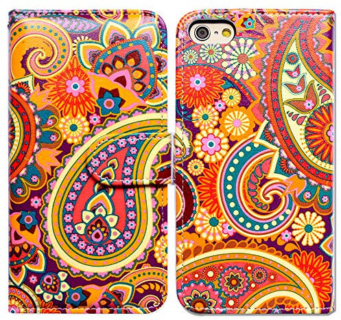 Bcov iPhone SE 2022 Case,iPhone SE 3rd gen Case,iPhone SE 2020 Case, Gold Paisley Purple Leather Flip Phone Case Wallet Cover with Card Slot Holder Kickstand For 4.7 iPhone SE 2020/iPhone 8/iPhone 7