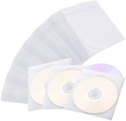 PUDSIRN 600PCS CD DVD Sleeves, Premium CD Double-Sided Refill Plastic Sleeve for CD and DVD Storage Binders (White)