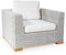 Garland Poly Rattan Gartensessel Havanna Armlehnen Auflagen 102x92x62,5 cm Teak Holz Alu Lounge Gartenlounge Sessel - Weiß Grau