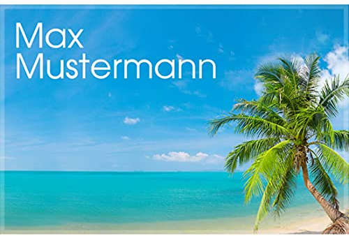 Manutextur Fußmatte mit Namen - Motiv Strand mit Palme 1 - viele Natur-Motive - Schmutzfangmatte personalisiert - Größe 50x80 cm - persönliches & individuelles Geschenk
