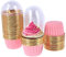 LATRAT 50 Stück Aluminium Folie Cupcake-Förmchen Einweg Backbecher mit Deckel, Rosa Gold, Hitzebeständig, Antihaft, für Feste und Feierlichkeiten