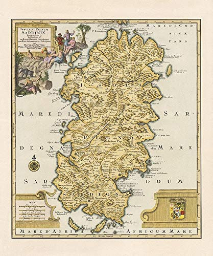 Feeling at home KUNSTDRUCK auf MATTE PAPIER 220gr Alte Karte Sardinia Island anonymous - europäisch vertikale Poster Sardinia Island Mediterranean. Bild auf Papier cm_70_X_58