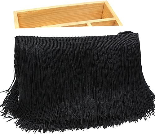 3 Meters 15cm Seide Fransen Quaste Fransenborte Fransenband Schnittfranse Dekoband Zierband Dekoborte Tanzfransen Nähzubehör für DIY Basteln Apparel Kleidung,Kostüme,Nähen,Dekoration,Schwarz