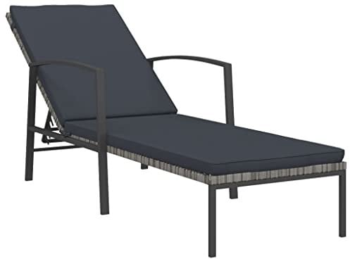 vidaXL Sonnenliege mit Auflage Gartenliege Relaxliege Liegestuhl Strandliege Gartenmöbel Liege Saunaliege Terrasse Garten Poly Rattan Grau