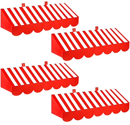 Tallew 4 Pcs 3D Circus Awning Wall Decoration Carnival Awning for Halloween Carnival Theme Party Classroom Decorations(Red and White)