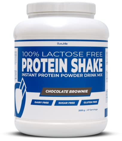 OVOWHITE Protein Shake Proteina Natural 100% sin Lactosa y Libre de Lacteos 2Kg vegetarianos Chocolate Brownie