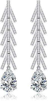 Ohrringe Piercing Ringe, Strass Ohrringe Stecker mit Weißes Gold Zweige mit Zirkonia 12X61MM Ohrringgeschenk für Frauen Jugendlich Mädchen