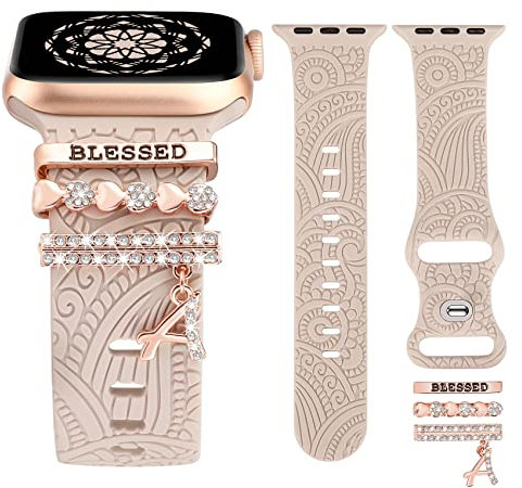 TOYOUTHS Dekorative Ring Armband kompatibel mit Apple Watch Armband Charme 42/44/45/46/49mm, Damen Glitzer Boho Gravierte Silikon Armbänder für iWatch 10/9/8/7/SE/6/5/4/3/Ultra 2, Polarstern/A