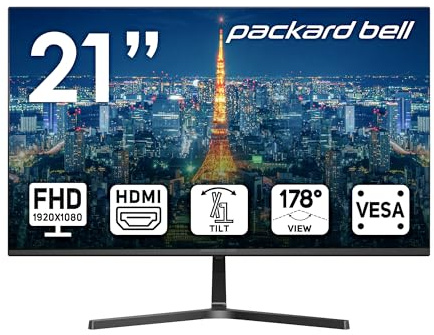 Packard Bell airFrame 21 FHD Monitor, 1920x1080, Ultrawide, VESA Mount Compatible, Tilt Adjustment, HDMI/VGA, Slim Bezel, for Home, Office, and Light Gaming