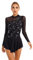 CHICTRY Eiskunstlauf Kleider Damen Langarm Strass Glitzer Rollschuhkleid Mesh Spleiß Ballettkleid Cut Out Gymnastikbody Mit Wickelrock Dancewear Schwarz XXL