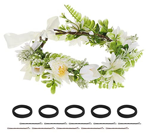 Kinsinder Blumenkranz Haare, Blumenkranz Hochzeit Haarreifen Damen, Blumen für Damen Hochzeit Zeremonie Festival Party (7)