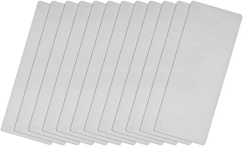 sourcing map Tarjeta de metal en blanco, placa de acero inoxidable 201 cepillado de 3.1x1.2 pulgadas para grabado láser de bricolaje, tono plateado, 12 piezas