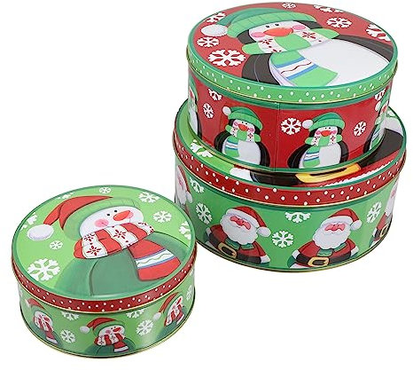 HEMOTON Weihnachten Zinn Geschenk Box Weißblech: Santa Claus Schneemann Schokolade Cookie Candy Lagerung Boxen 3Pcs Tee Kanister Jar Containers für Weihnachten Urlaub Partei Zugunsten