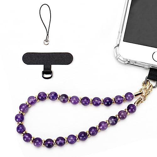 VICHUNHO Handy-Handgelenkschlaufe mit Marmorperlen, Handy-Schlüsselband mit Lasche, freihändiges Armband, Amethyst, generic