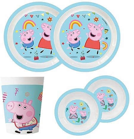 Procos 10215313DY - Party Set Peppa Pig, wiederverwendbar, 6-teiliges Party Geschirrset für Kindergeburtstag und Mottoparty, Tischdeko