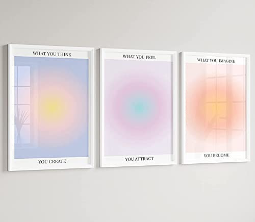Colorful Abstract Aura Posters for Room Aesthetic 3 Piece Aura Gradient Spiritual Affirmation Canvas Wall Art Positive Energy Painting Danish Pastel Room Wall Decor for Bedroom Yoga 16x24in Unframed