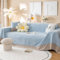 Mesnt Sofabezug 4 Sitzer Big Sofa, Hellblau Waschbar Sofa Protection Cover Schonbezug Couch Einfarbig mit Streifenkanten aus Polyester, 200x360cm