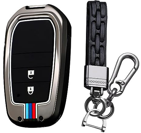 KUNIO Keyless Schlüsselhülle Passt für Toyota Yaris Cross Yaris Hybrid Rav4 Aygo GR Sport 2020 2021 2022 2023 Schutzhülle Metallgehäuse Schlüsselcover Schlüsselanhänger 2 Tasten A Schwarz