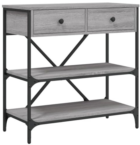 vidaXL Konsolentisch, Beistelltisch mit viel Stauraum, Wohnzimmertisch Tisch mit verstellbaren Beinen, Ablagetisch Flurtisch, Grau Sonoma Holzwerkstoff