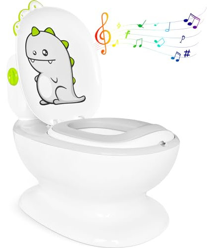 Hibtn Toddler Potty Training Seat, Training Toilet for Kids with Flush Sound, Dinosaurs Urinal Pot, Toilet Potty Seat for Boys & Girls with Splash Guard