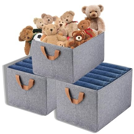 SIAZIH Aufbewahrungskorb 3er Set, Korb Mit Griff faltbar,Kationische Aufbewahrungsboxen für Spielzeug, Kleidung, Bücher etc,Home Storage