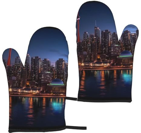 Cityscape Night Canada bedruckte Ofenhandschuhe und Handschuhe, hitzebeständig, wasserdicht und langlebig, 2 Stück
