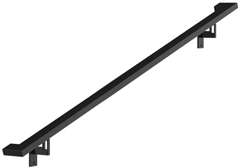 Modern Aluminum Handrail Complete DIY Kit – Matte Black with Adjustable Wall Mount Brackets Included (7' Length)