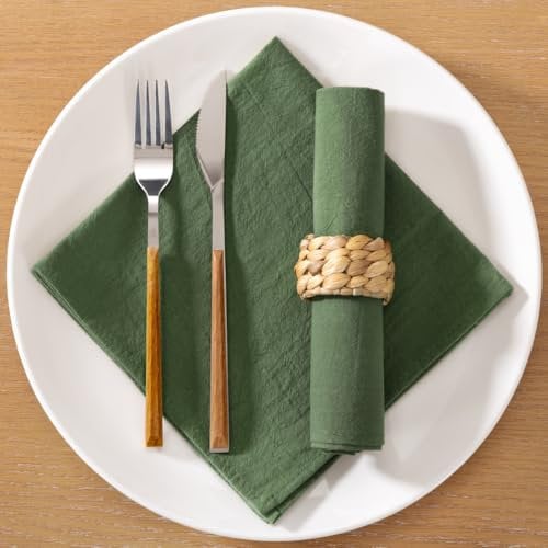 MLMC 8 Stück olivgrüne Stoffservietten, rustikal, waschbar, Weihnachten, Baumwoll-Leinen-Servietten, Set mit 8 Stück, 43,2 x 43,2 cm, wiederverwendbare Dinner-Servietten, Tuch für Herbst, Hochzeit