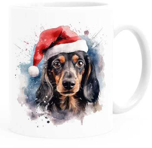 SpecialMe® Tasse Hunde-Motiv Weihnachten Weihnachtsmütze lustig Hunderassen Geschenk Hundebesitzer Aquarell Dackel schwarz braun weiß standard