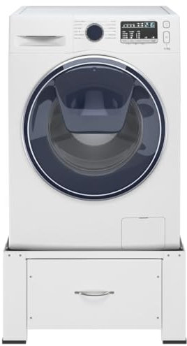 Tino Tech Waschmaschinensockel mit Schublade 63x54x31 cm Weiß Tragfähigkeit 100 Kg Waschmaschinenuntergestell Podest für Waschmaschine Waschmaschinenständer Waschmaschine Auflage Rutschfest