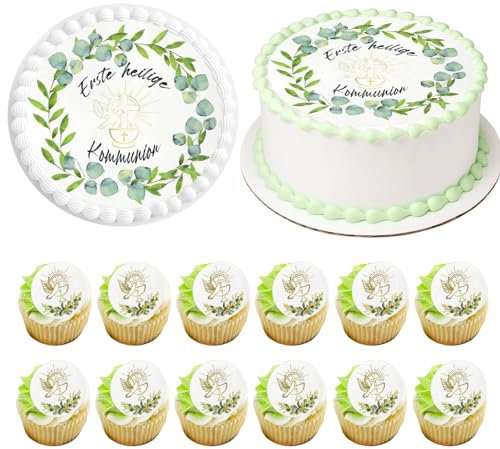 Tortenaufleger Kommunion 13 Stück, Tortendeko Kommunion Essbar mit Cake Topper Kommunion Essbar, Tortenaufleger Konfirmation, Taufe Tortendeko, Kuchen Deko Konfirmation für Mädchen Junge