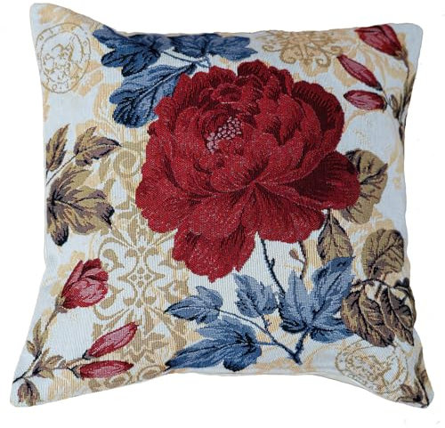 heimtexland Gobelin Dekokissen Blumen Deko Kissen Bezug mit Baumwolle Öko-tex Kissenbezug Landhaus Sofakissen Art Déco Rose Typ884 Kissenhülle 40x40 cm Pfingstrose