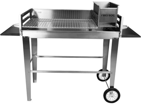 LET’S BRAAI mobile stainless steel BBQ braai with ember maker for braai wood and charcoal barbecue grill with coal burner for outdoor cooking patio garden