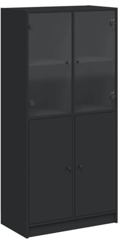 vidaXL Highboard, Beistellschrank mit Türen, Sideboard Kommode Anrichte für Wohnzimmer, Bücherregal Schrank, Schwarz 68x37x142cm Holzwerkstoff