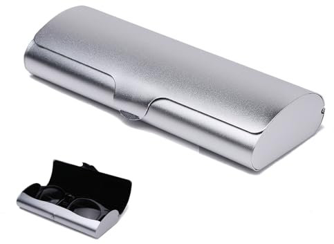 Huamirra Metall Lesebrillenetui Hartschalen, Leichtes Brillenetui aus Aluminium, Metallische Lackierung, Etui für Kurzsichtige Brillen, Hartschalen-Brillenetui, für Damen und Herren (Silber)