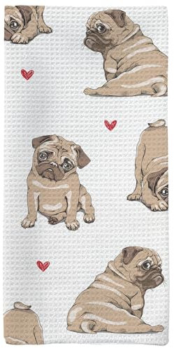 Tzhim Dekorative Küchentücher mit Mops-Motiv, Mops-Handtücher für Badezimmer, Hundeliebhaber, Geschirrtücher, Geschirrtücher für Küche, Mops, Geschenke für Mops-Liebhaber, Küche, Badezimmer,