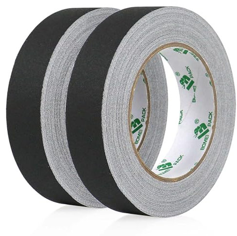 BOMEI PACK Gaffer Ruban adhésif en tissu,2 Packs 25MM*30M Ruban auto-adhésif sans résidu pour l'étiquetage, les câbles, la scène, la photographie (Noir)
