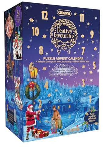 Festive Favourites Advent Calendar | Jigsaw Advent Calendar | 24 x Christmas Jigsaws | Surprise Mystery | Sustainable Puzzle for Adults | Great Gift | Gibsons Games