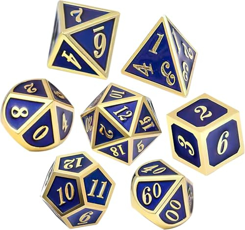 ORUZA 7 Stück DND Metall Würfel Set, Blau Polyedrische D&D Würfel für Dungeons und Dragons RPG MTG TTRPG Pathfinder Rollenspiele Tischspiele Würfel
