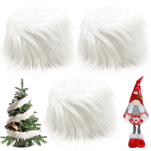 Kunstfell Zum Basteln, 5x150cm Kunstfell Band Kunstpelz Fellstoff, Kunstleder Plüschstoff Weiß Wichtel Bart Zwergenbart, Langhaarplüsch Craft DIY Weihnachts Dekoband Kunstpelzstoff, 3pcs