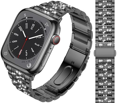 Bling Diamant Armband kompatibel mit Apple Watch 38mm 40mm 41mm 42mm 44mm 45mm 46mm 49mm, Damen Funkeln Diamant aus Edelstahl Metall Armband für iWatch Serie Ultra SE 11 10 9 8 7 6 5 4 3 2 1