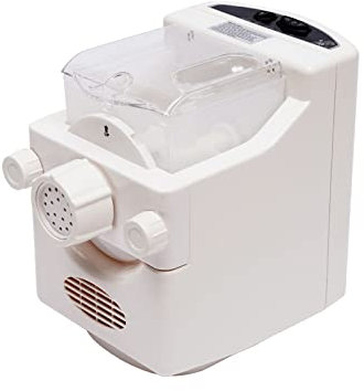 Konfiur 220V 160W Elektrische Nudelmaschine, Pastamaschine mit 9 Förmchen, Teigausrollmaschine Nudelmaschinentei Gausrollmaschine, für Spritzgebäck, Spaghetti, Tagliatelle, 330 * 205 * 285mm Weiß