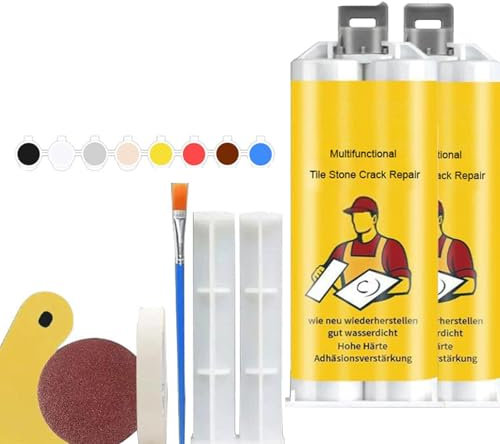 JJKTO Multifunktionale Fliesen Stein Riss Reparatur Kit,Porzellan Reparatur Kit,Fix Gerissen Badewanne Chip Arbeitsplatte Porzellan,Fliesen Granit Fliesen Und Keramik Glasur Reparaturpaste