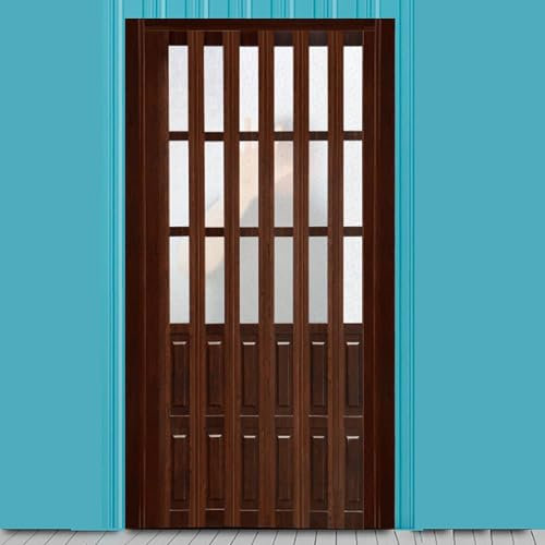 Room Living Curtain Folding Doors with Top Track And Hardware, Multifold Accordion Temporary Door for Office/ Bedrooms/ Home, Soundproofing Formaldehyde-free Sliding Door(Black Walnut,32x80in(81.3x203